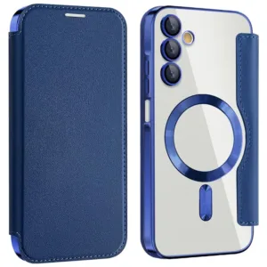 Husa MagFlip » Samsung A15 (A155), Magnet, RFID protect, Leather, Chrome Edge, Navy BLUE