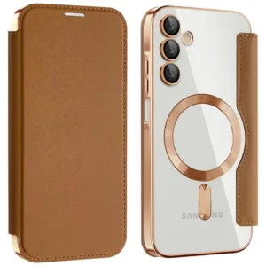 Husa MagFlip » Samsung A15 (A155), Magnet, RFID protect, Leather, Chrome Edge, Gold