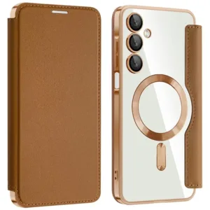 Husa MagFlip » Samsung A16 (A166), Magnet, RFID protect, Leather, Chrome Edge, Gold