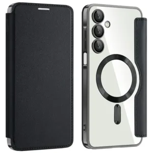 Husa MagFlip &raquo; Samsung A25 (A256), Magnet, RFID protect, Leather, Chrome Edge, Black