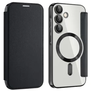 Husa MagFlip » Samsung A55 (A556), Magnet, RFID protect, Leather, Chrome Edge, Black