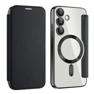 Husa MagFlip » Samsung S24 FE (S721), Magnet, RFID protect, Leather, Chrome Edge, Black