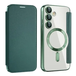 Husa MagFlip » Samsung S24 FE (S721), Magnet, RFID protect, Leather, Chrome Edge, Green