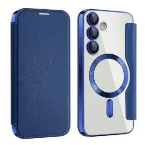 Husa MagFlip » Samsung S24 FE (S721), Magnet, RFID protect, Leather, Chrome Edge, Navy BLUE