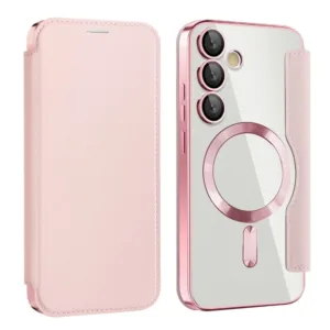 Husa MagFlip » Samsung S24 FE (S721), Magnet, RFID protect, Leather, Chrome Edge, Pink