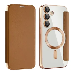 Husa MagFlip » Samsung S24 FE (S721), Magnet, RFID protect, Leather, Chrome Edge, Gold