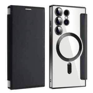 Husa MagFlip » Samsung S24 Ultra (S928), Magnet, RFID protect, Leather, Chrome Edge, Black