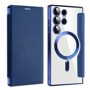 Husa MagFlip » Samsung S24 Ultra (S928), Magnet, RFID protect, Leather, Chrome Edge, Navy BLUE