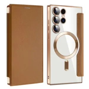 Husa MagFlip » Samsung S24 Ultra (S928), Magnet, RFID protect, Leather, Chrome Edge, Gold