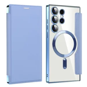 Husa MagFlip » Samsung S24 Ultra (S928), Magnet, RFID protect, Leather, Chrome Edge, Sky BLUE
