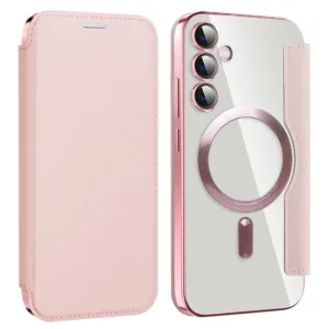 Husa MagFlip » Samsung S23 FE (S711), Magnet, RFID protect, Leather, Chrome Edge, Pink