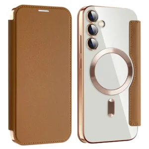 Husa MagFlip » Samsung S23 FE (S711), Magnet, RFID protect, Leather, Chrome Edge, Gold