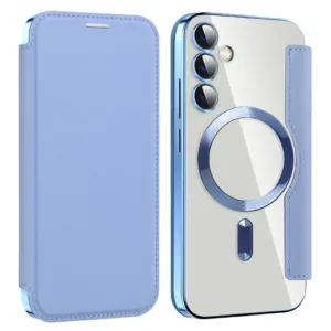 Husa MagFlip » Samsung S23 FE (S711), Magnet, RFID protect, Leather, Chrome Edge, Sky BLUE