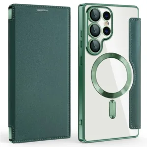 Husa MagFlip » Samsung S25 Ultra (S938), Magnet, RFID protect, Leather, Chrome Edge, Green