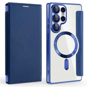 Husa MagFlip » Samsung S25 Ultra (S938), Magnet, RFID protect, Leather, Chrome Edge, Navy BLUE