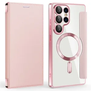 Husa MagFlip » Samsung S25 Ultra (S938), Magnet, RFID protect, Leather, Chrome Edge, Pink
