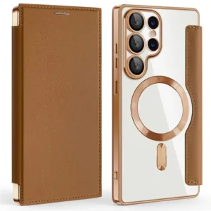 Husa MagFlip » Samsung S25 Ultra (S938), Magnet, RFID protect, Leather, Chrome Edge, Gold