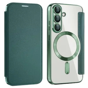 Husa MagFlip » Samsung S25 (S931), Magnet, RFID protect, Leather, Chrome Edge, Green