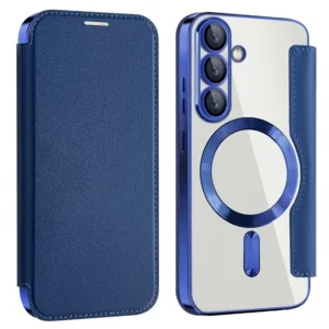 Husa MagFlip » Samsung S25 (S931), Magnet, RFID protect, Leather, Chrome Edge, Navy BLUE