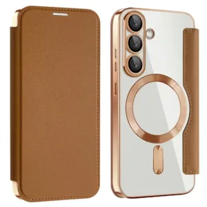 Husa MagFlip » Samsung S25 (S931), Magnet, RFID protect, Leather, Chrome Edge, Gold