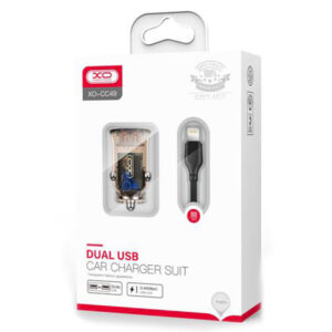 XO (CC50) - Incarcator Auto + Cablu Lightning, 33W, 1xUSB-C, 1xUSB-A, PD, QC 3.0, Clear Design, BROWN