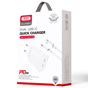 XO (L105) - Incarcator Retea + Cablu Lightning, 35W, 2xUSB-C, PD, White