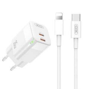 XO (CE07) - Incarcator Retea + Cablu Lightning, 1m, GaN, PD35W, 2xUSB-C, White