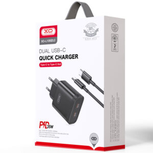 XO (L105) - Incarcator Retea + Cablu USB-C, 35W, 2xUSB-C, PD, Black