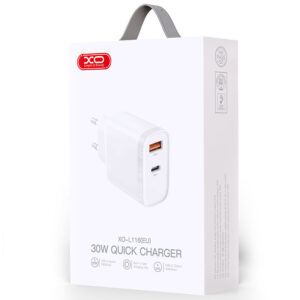 XO (L116) - Incarcator Retea, 30W, 1xUSB-C, 1xUSB-A, PD, QC 3.0, White