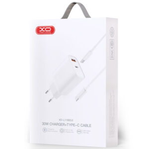 XO (L116) - Incarcator Retea + Cablu USB-C, 30W, 1xUSB-C, 1xUSB-A, PD, QC 3.0, White