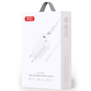 XO (L116) - Incarcator Retea + Cablu MicroUSB, 30W, 1xUSB-C, 1xUSB-A, PD, QC 3.0, White