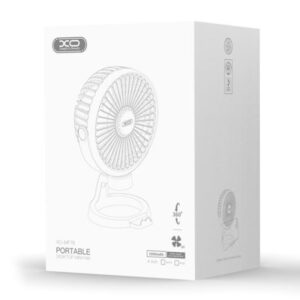 XO (MF78) - Mini ventilator de birou, reincarcabil, 4", 3 viteze, 1200MAh, White