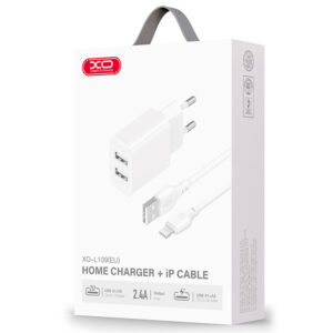 XO (L109) - Incarcator Retea + Cablu Lightning, 2.4A, 2xUSB-A, QC 3.0, White