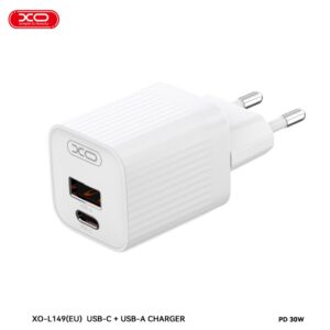 XO (L149) - Incarcator Retea, 18W, 5V, 3A, 1xUSB-C, 1xUSB-A, White