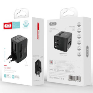 XO (WL01) - Adaptor Priza, multi format, 2xUSB, UK / EU / US, Black