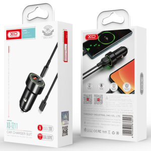 XO (TZ11) - Incarcator Auto + Cablu Lightning, 18W, 1xUSB-C, 1xUSB-A, PD, QC 3.0, Black