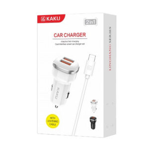 Kaku (KSC-217) - Incarcator Auto + Cablu Lightning, 18W, 2xUSB-A, QC 3.0, White