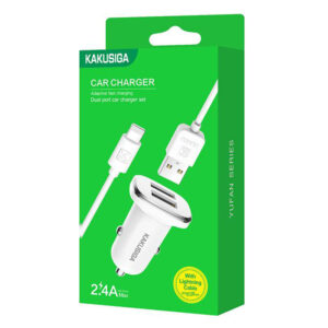 Kaku (KSC-318) - Incarcator Auto + Cablu Lightning, 18W, 2.4A, 2xUSB-A, QC 3.0, White