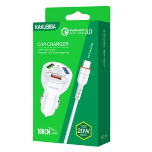 Kaku (KSC-493) - Incarcator Auto + Cablu USB-C, 20W, 3xUSB-A, QC 3.0, White
