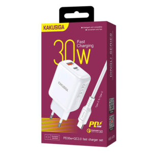 Kaku (KSC-670) - Incarcator Retea + Cablu USB-C, 30W, 1xUSB-C, 1xUSB-A, PD, QC 3.0, White