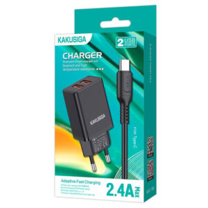 Kaku (KSC-788) - Incarcator Retea + Cablu USB-C, 18W, 2.4A, 2xUSB-A, QC 3.0, Black