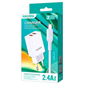 Kaku (KSC-788) - Incarcator Retea + Cablu USB-C, 18W, 2.4A, 2xUSB-A, QC 3.0, White