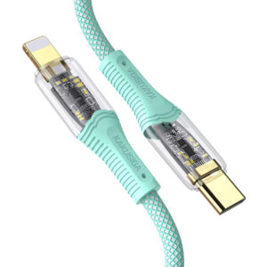 Kaku (KSC-809) - Cablu Date si Incarcare, USB-C la Lightning, PD20W, QC3.0, Braided, LED Power, 1m | Green
