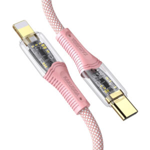 Kaku (KSC-809) - Cablu Date si Incarcare, USB-C la Lightning, PD20W, QC3.0, Braided, LED Power, 1m | PINK