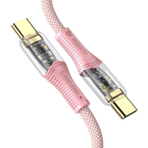 Kaku (KSC-809) - Cablu Date si Incarcare, USB-C, PD60W, QC3.0, Braided, LED Power, 1m | PINK