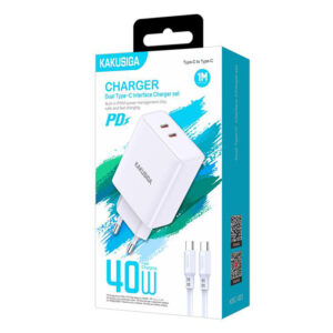 Kaku (KSC-923) - Incarcator Retea + Cablu USB-C, 40W, 2xUSB-C, PD, White