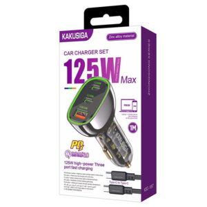 Kaku (KSC-1057) - Incarcator Auto + Cablu USB-C, 125W, 2xUSB-C, 1xUSB-A, PD, QC 3.0, Black