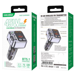 Kaku (KSC-1062) - Modulator FM | BT, 45W, 1xUSB-C, 1xUSB-A, PD, QC 3.0, Functie HandsFree | Silver