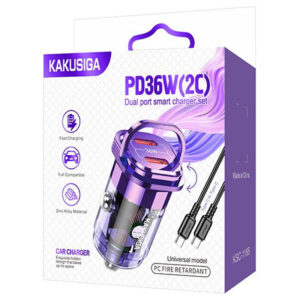 Kakusiga (KSC-1195) » Incarcator Auto + Cablu USB-C, 0m, 3.4A, 2xUSB-C, RingPull, PURPLE