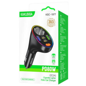 Kakusiga (KSC-1977) » Incarcator Auto, (PD80W) 5V, 2xUSB-C, 2xUSB, Fast, Priza Auto, BLACK